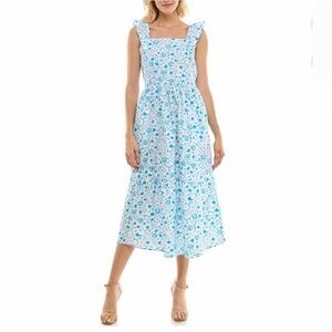 Draper James Blue Floral Midi Dress Smocked Cottagecore Size S